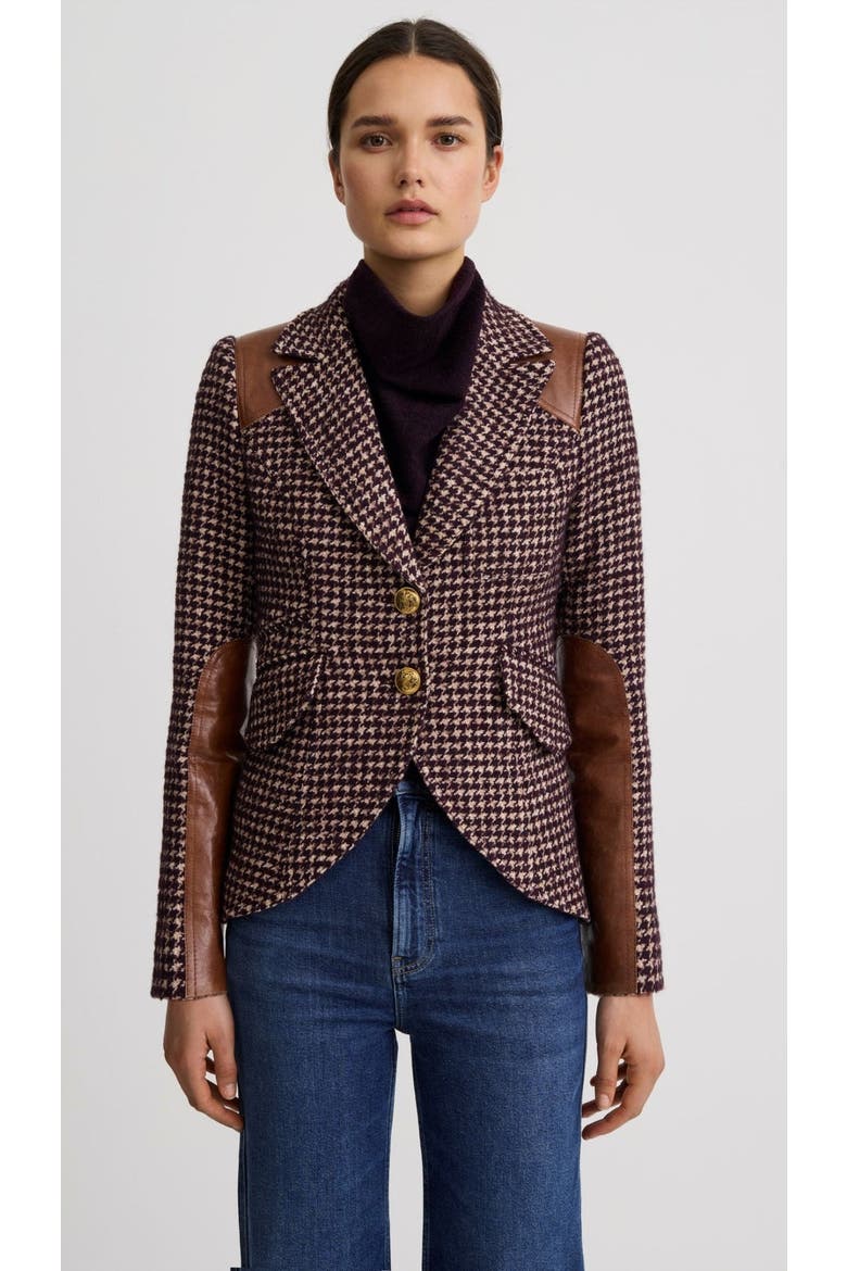 Saddle-Patch Equestrian Blazer, Main, color, Plum Houndstooth