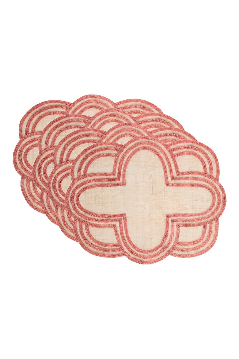 Set of 4 Scallop Stripe Placemats, Main, color, CORAL