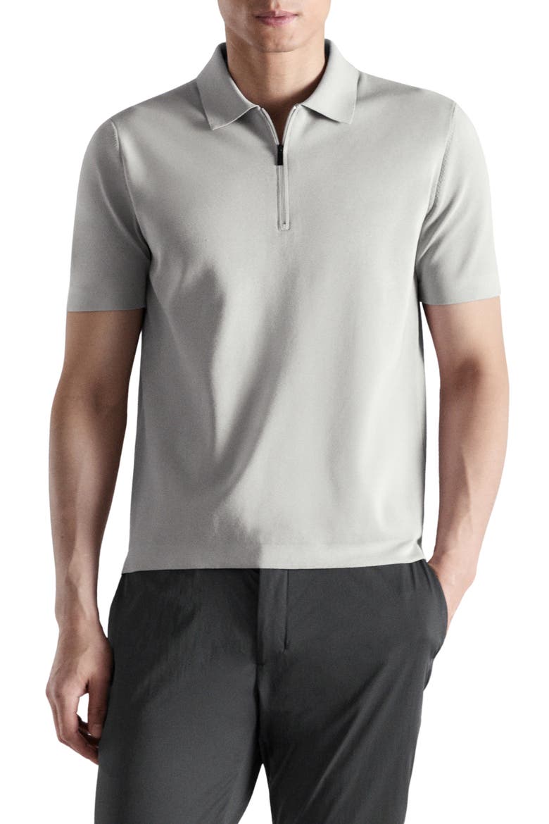 Zip Cotton Blend Polo, Main, color, ICE GREY
