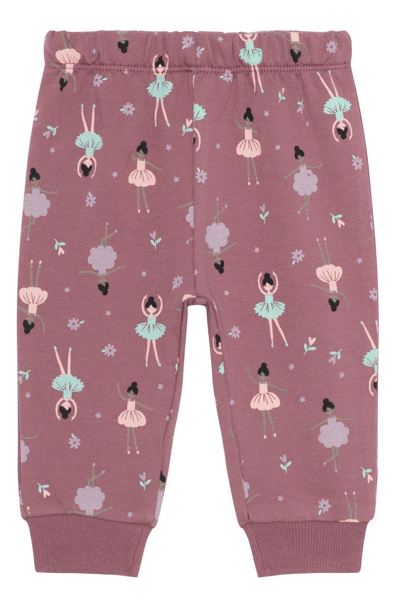 PL Baby by Petit Lem Appliqué Ruffle Sweatshirt, Joggers, Socks & Headband Set, Alternate, color, Ballet