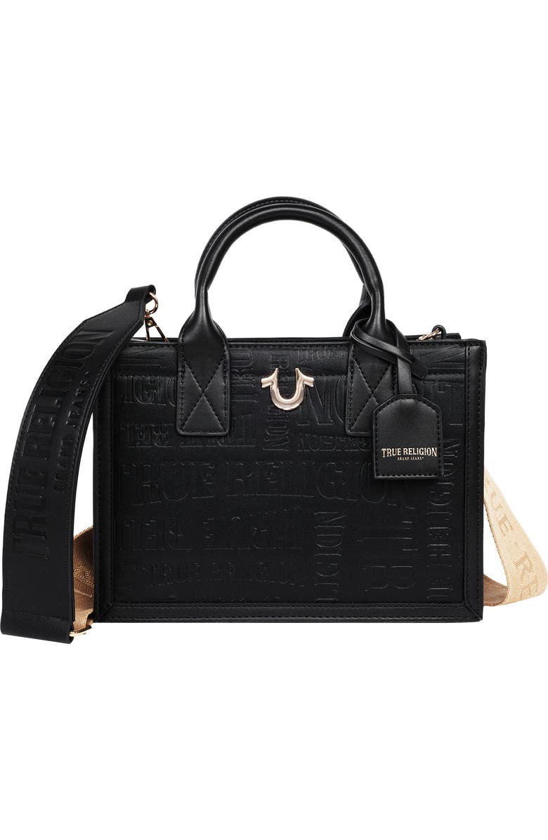 True Religion Mega Logo Modern Tote, Main, color, Black