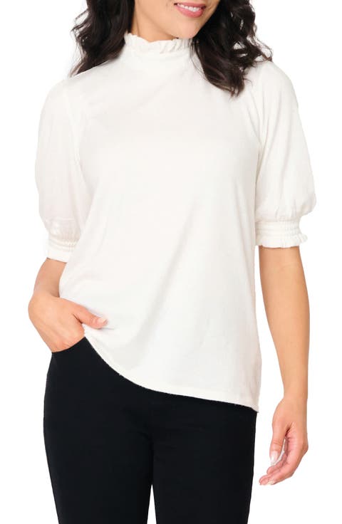 Ruffle Mock Neck Puff Sleeve Sweater