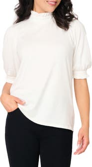 GIBSONLOOK Ruffle Mock Neck Puff Sleeve Sweater