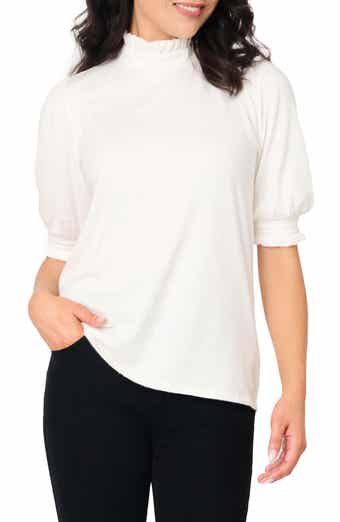 Ruffle Mock Neck Puff Sleeve Sweater
