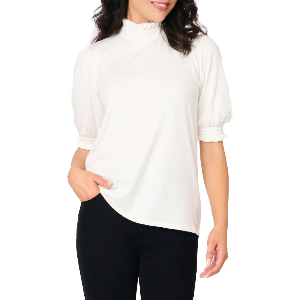 Gibsonlook Ruffle Mock Neck Puff Sleeve Sweater In Ivory