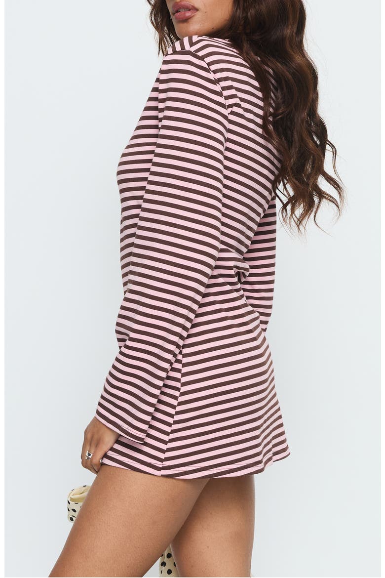 Lulolah Stripe Long Sleeve T-Shirt Minidress, Alternate, color, CHOCOLATE / PINK STRIPE