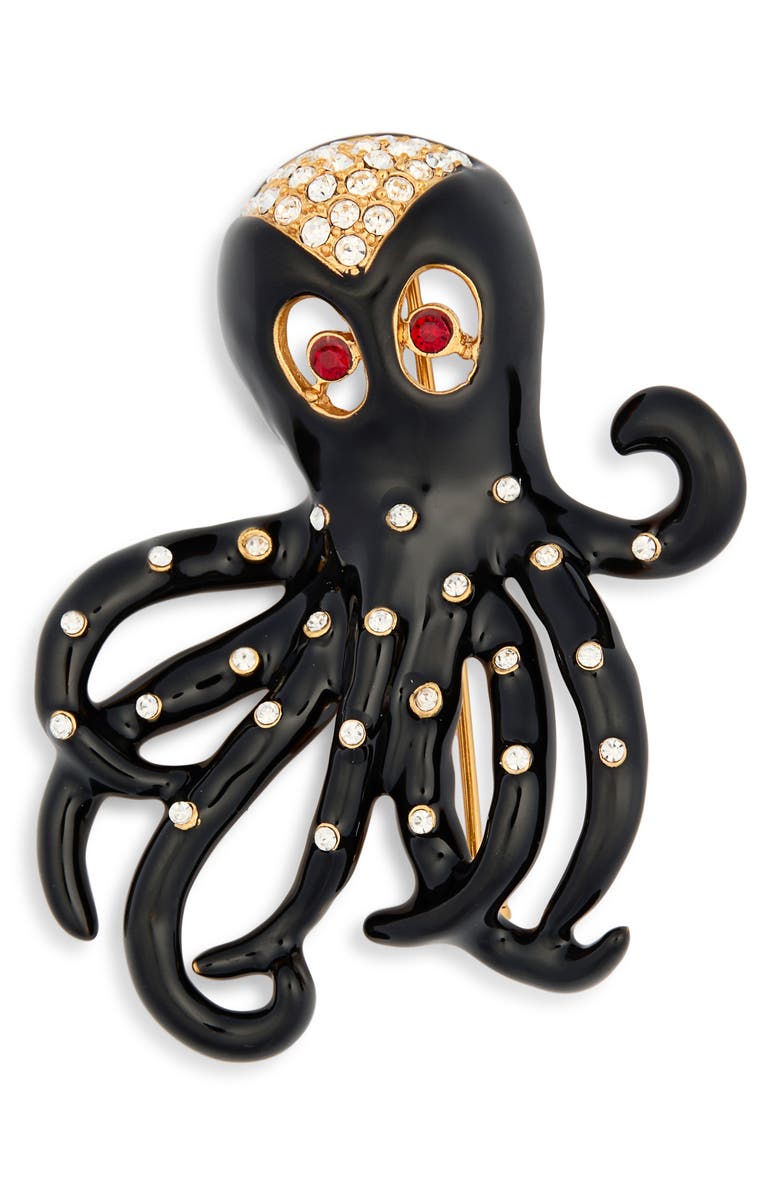 Kenneth Jay Lane Enamel Octopus Brooch, Main, color, 