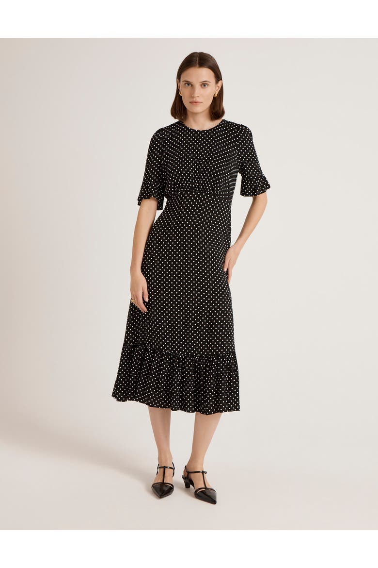 Sylvie Polka Dot Midi Dress, Main, color, Black Spot