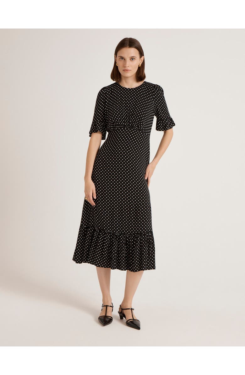 Finery London Sylvie Polka Dot Midi Tea Dress, Main, color, Black Spot