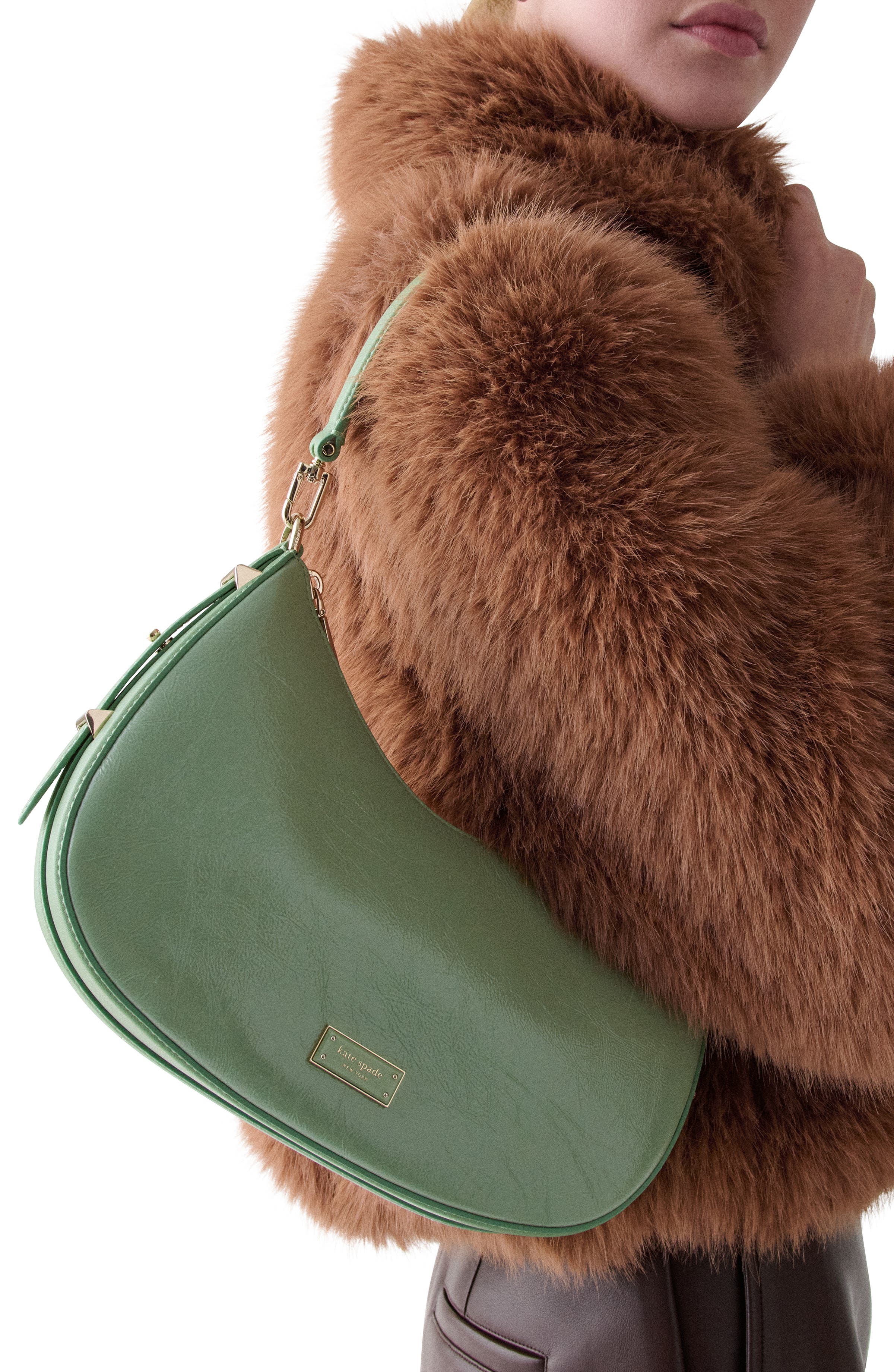 Kate Spade New York liv crinkle patent leather convertible shoulder bag, Alternate, color, Crisp Sage