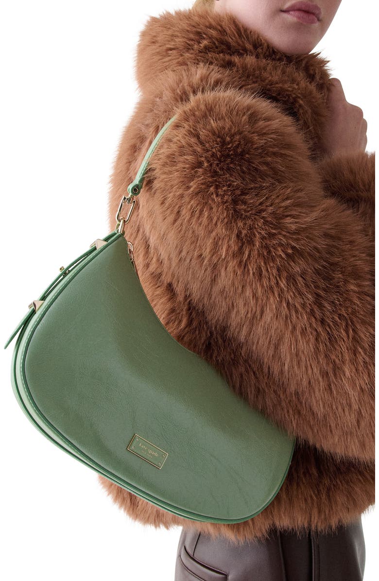 Kate Spade New York liv crinkle patent leather convertible shoulder bag, Alternate, color, Crisp Sage