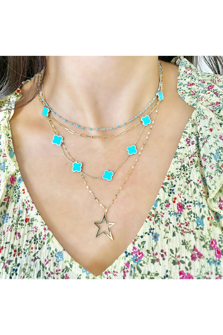 Small Turquoise Clover Necklace, Alternate, color, Turquoise