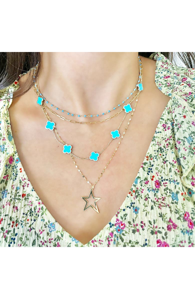 The Lovery Fine Jewelry Small Turquoise Clover Necklace, Alternate, color, Turquoise