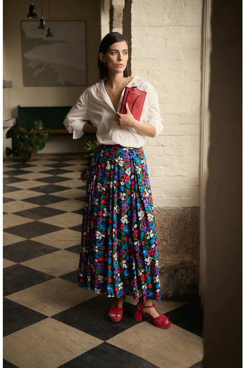 Lethlean Floral Pleated Maxi Skirt, Alternate, color, CRAYON FLORAL MARITIME