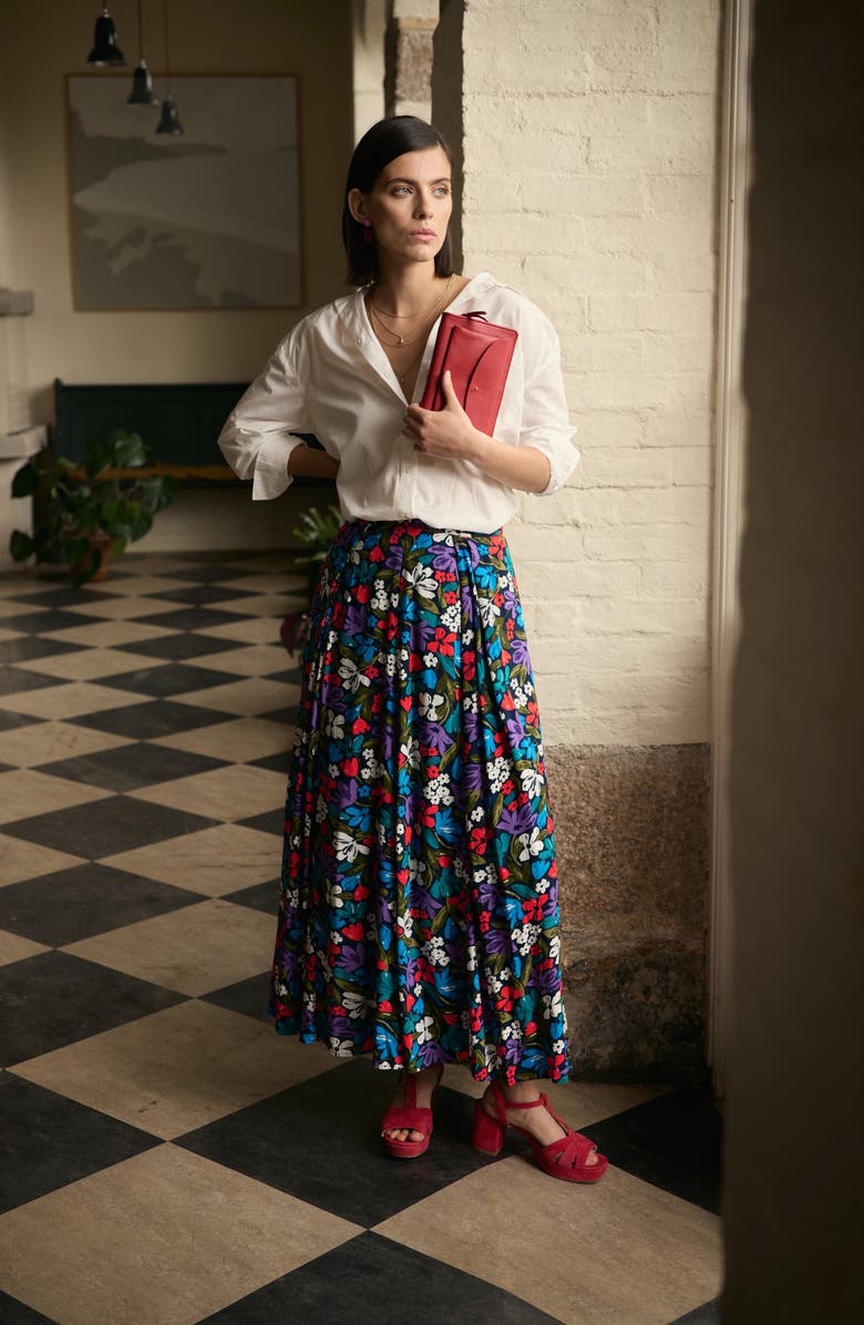 Seasalt Cornwall Lethlean Floral Pleated Maxi Skirt, Alternate, color, Crayon Floral Maritime