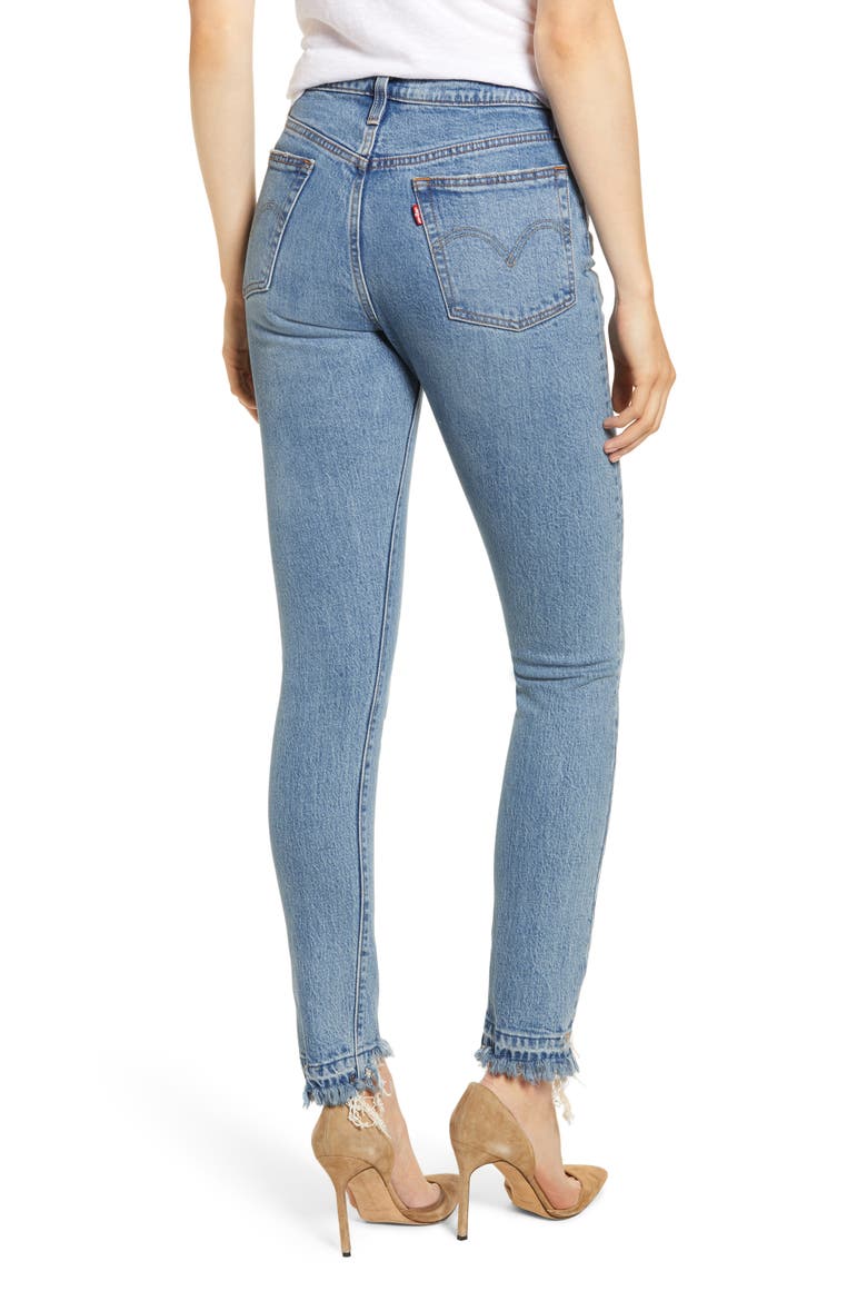 Levi's® 501® High Waist Nibbled Hem Skinny Jeans, Alternate, color, BLUE MARK