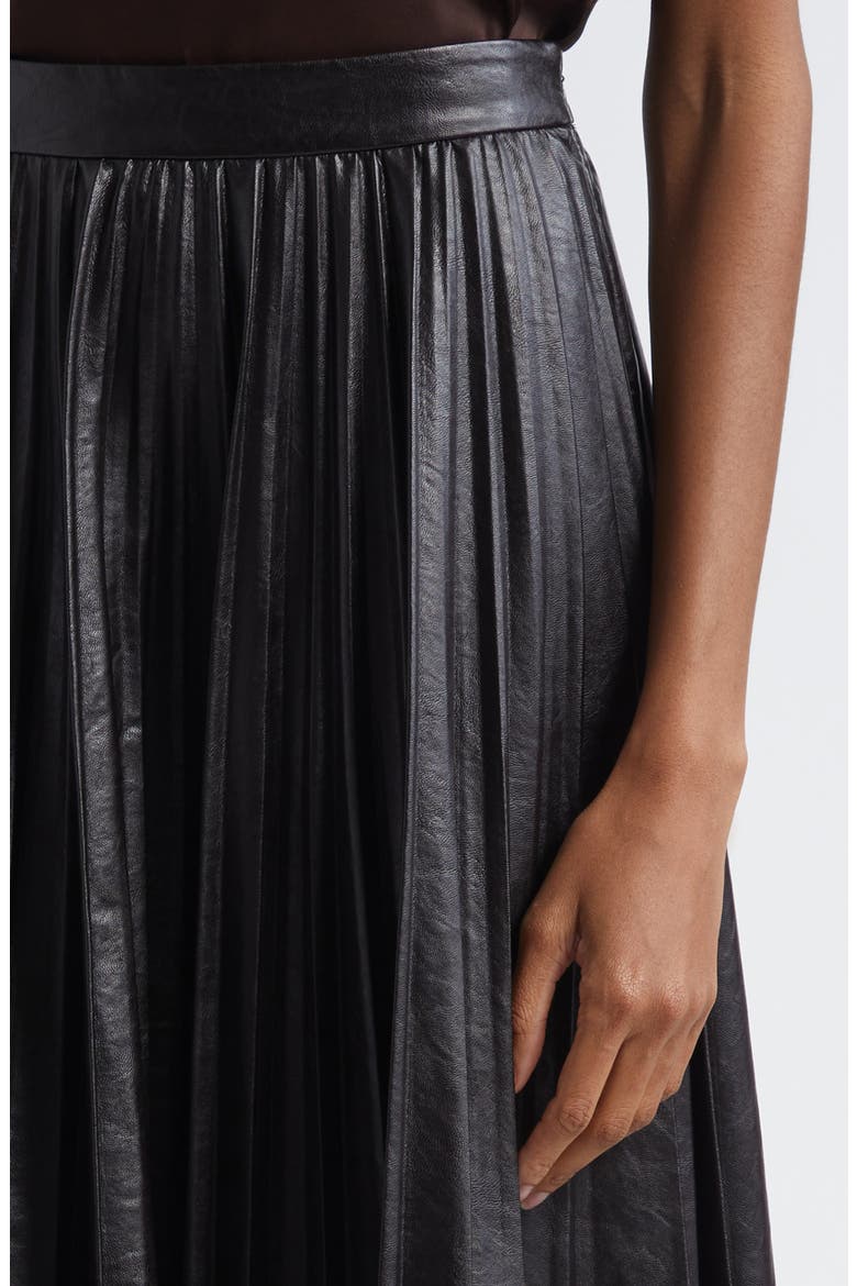 Etta Faux Leather Pleated Midi Skirt, Alternate, color, DEEPEST BROWN
