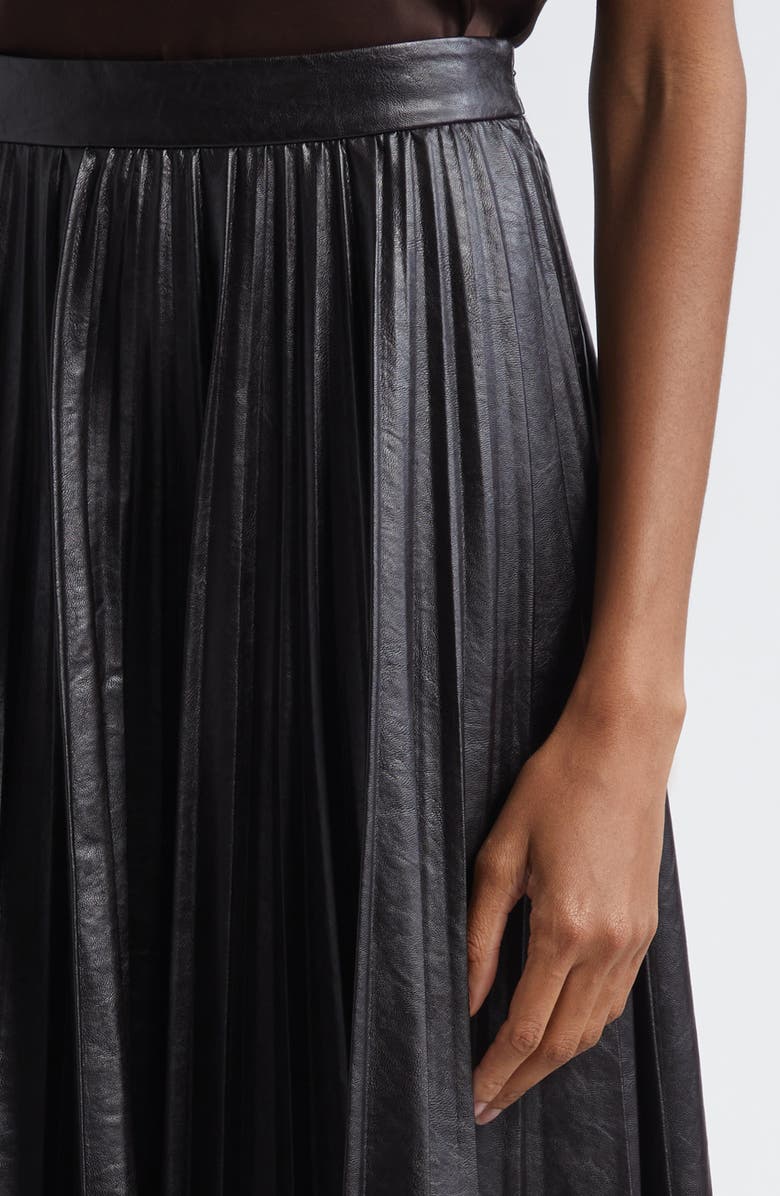 A.L.C. Etta Faux Leather Pleated Midi Skirt, Alternate, color, Deepest Brown