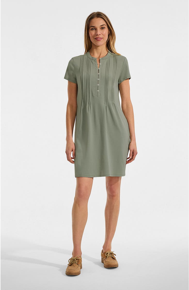 Lands' End Cotton Modal Pintuck Short Sleeve Dress, Main, color, Sage