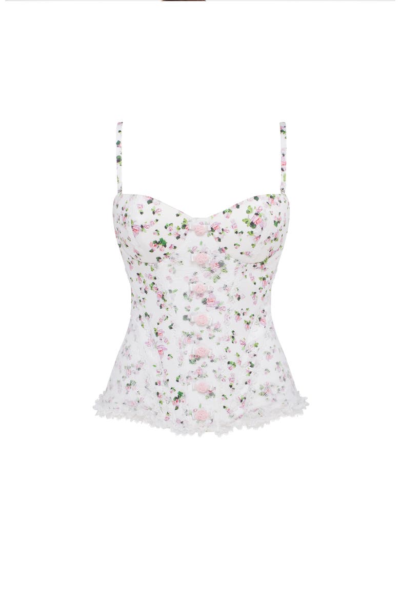 Structured Satin Corset Top With Rosebuds for Special Occasions, Alternate, color, Apple Blossom