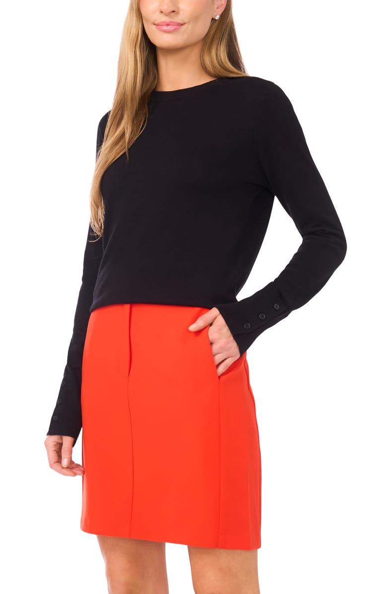 Halogen<sup>®</sup> Button Cuff Crewneck Sweater, Main, color, Rich Black