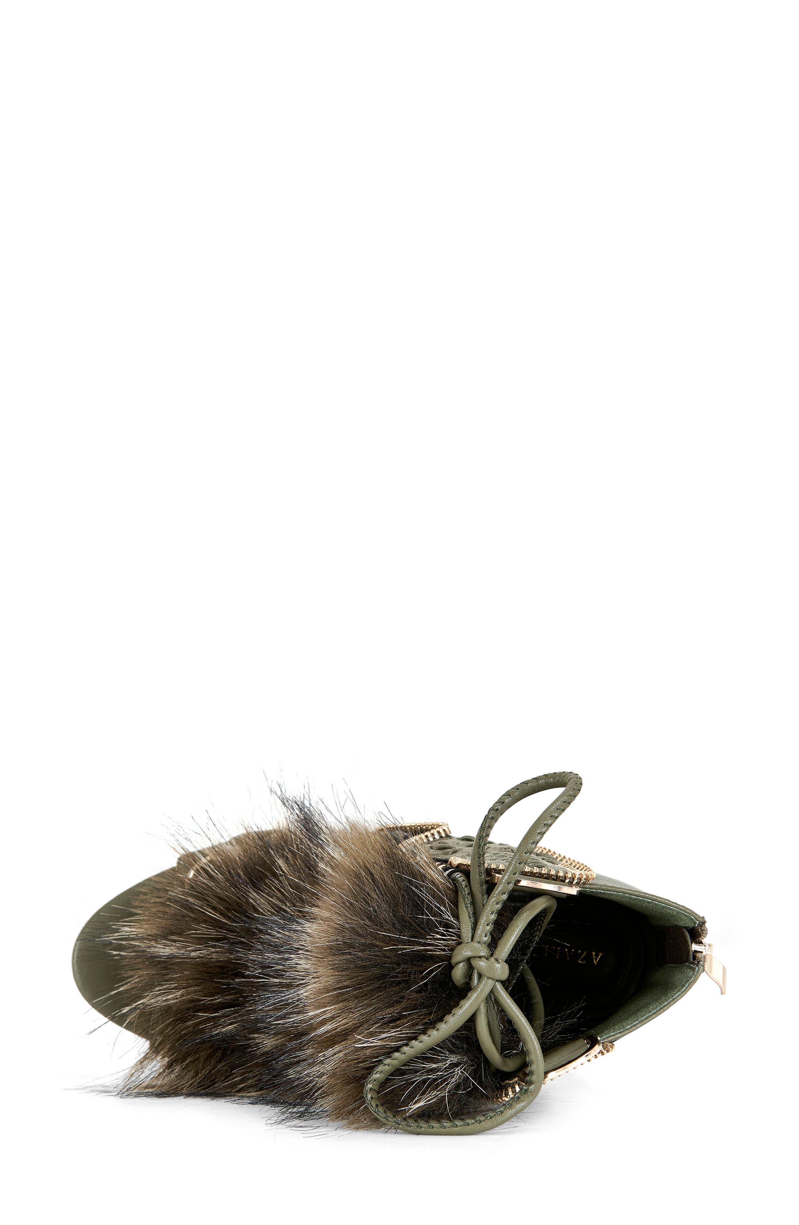 AZALEA WANG Shainy Faux Fur Open Toe Bootie, Alternate, color, Olive