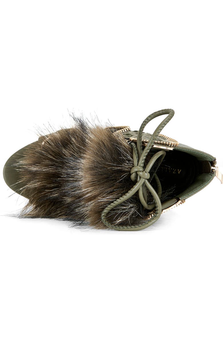 AZALEA WANG Shainy Faux Fur Open Toe Bootie, Alternate, color, Olive