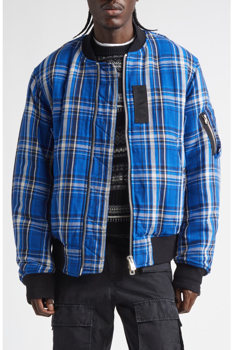 x Rafu Flannel Flight Jacket, Main, color, BLUE X BLACK