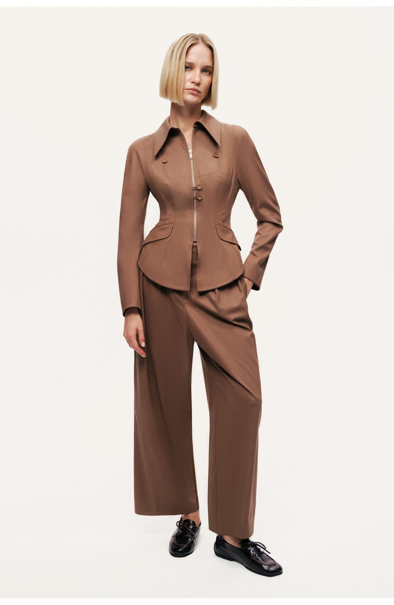 Nocturne Zip-Front Tailored Jacket, Main, color, Brown