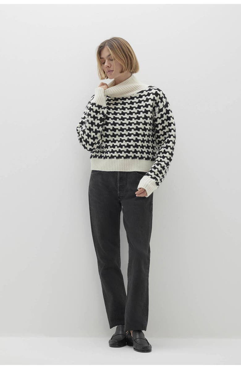 NAKED CASHMERE Iris Houndstooth Cashmere Turtleneck, Main, color, Ecru/Black