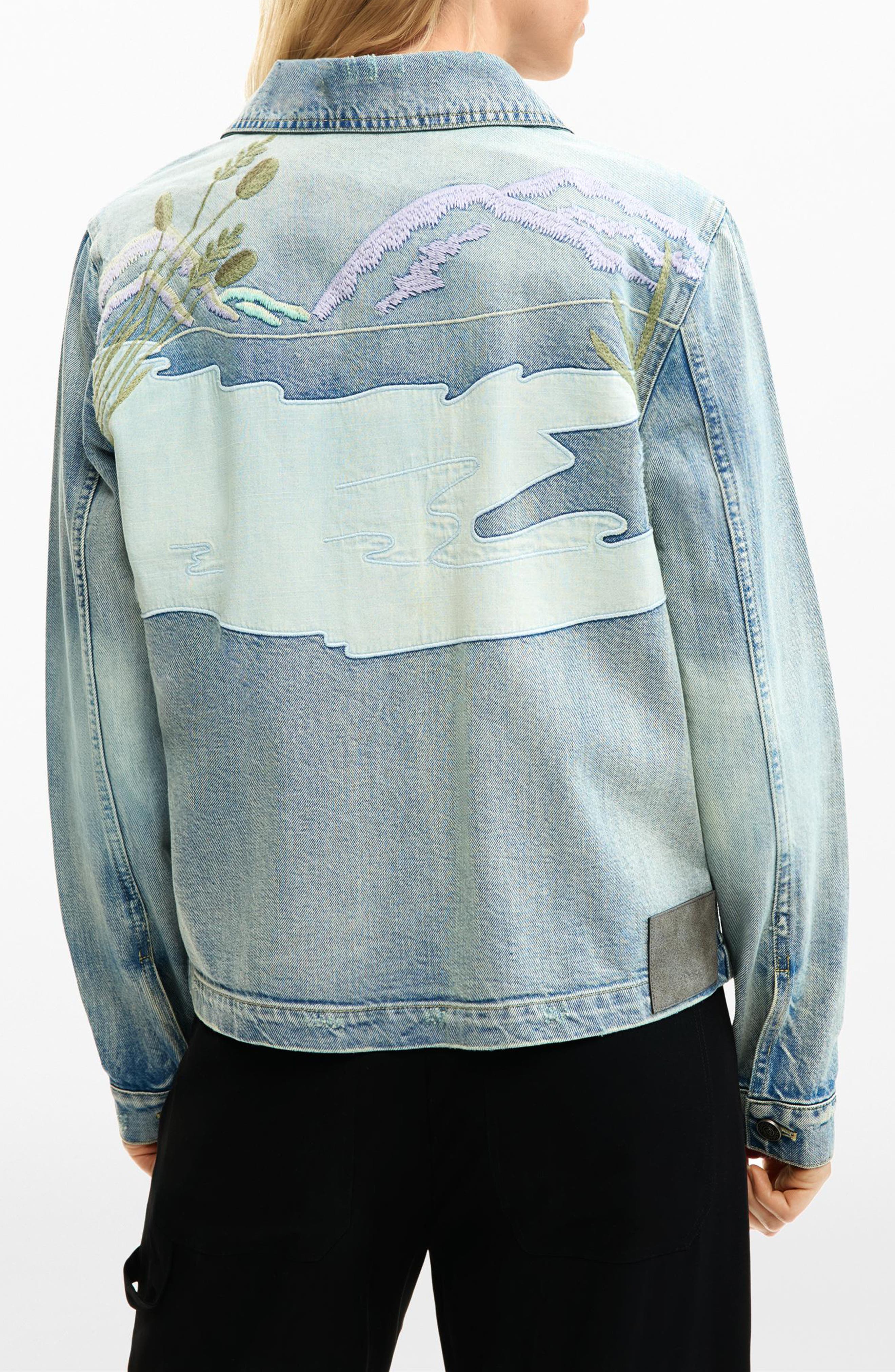 Swan Applique Denim Trucker Jacket - image 2