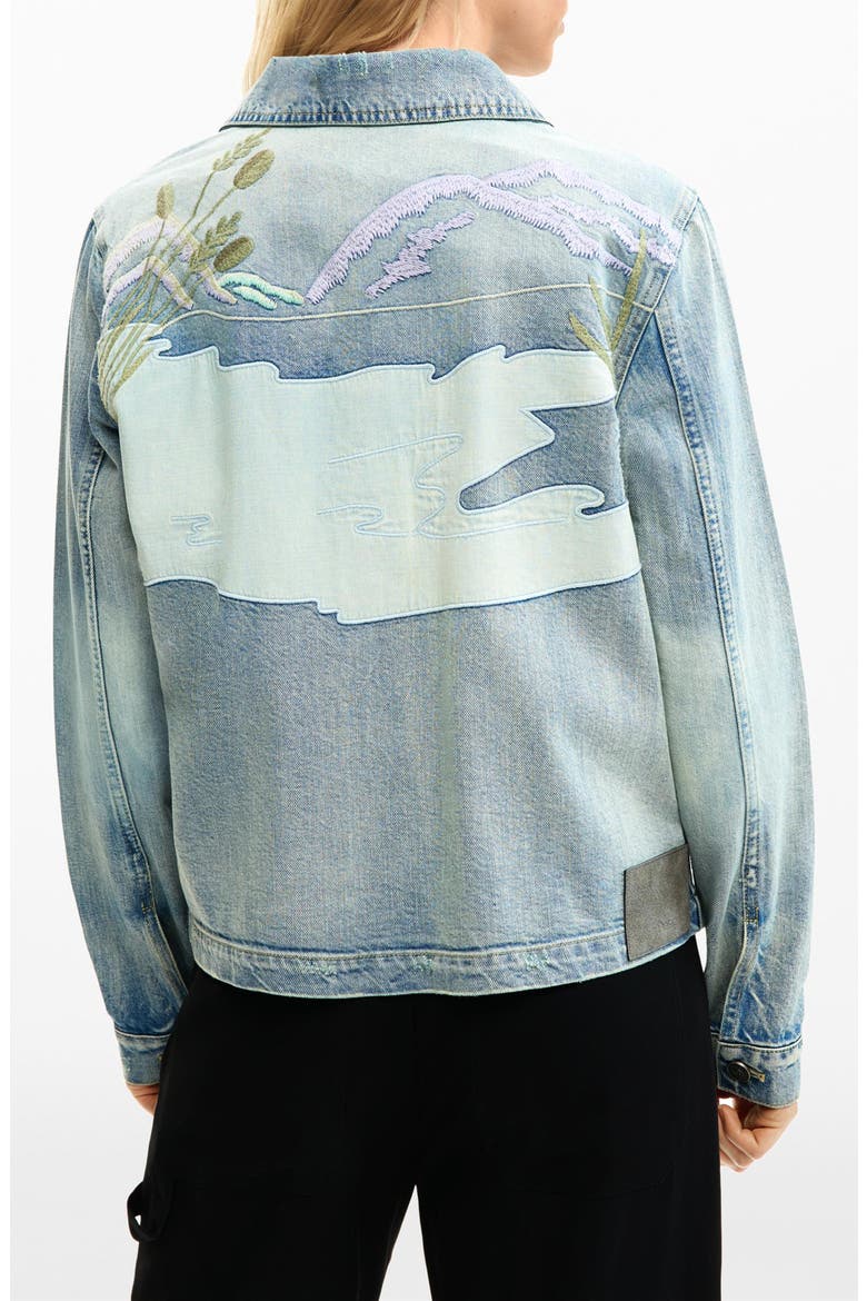 Swan Appliqué Denim Trucker Jacket, Alternate, color, MEDIUM BLUE