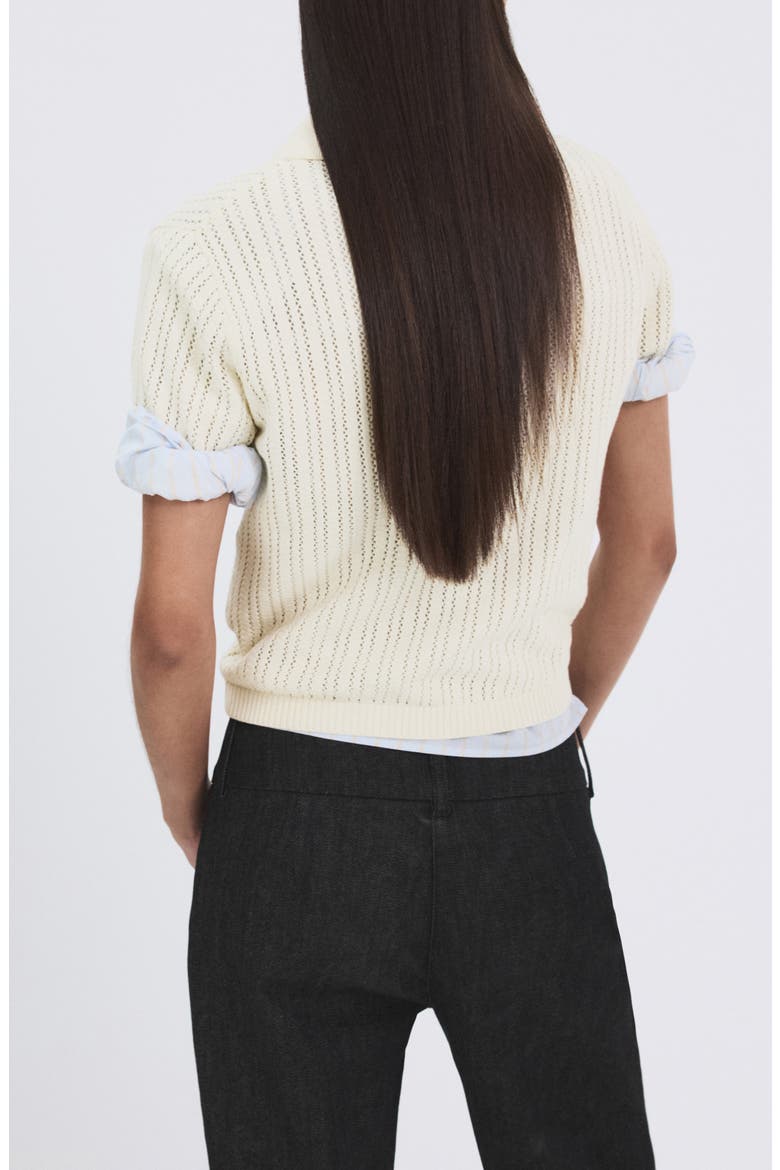 Open Stitch Cotton Polo Sweater, Alternate, color, ECRU