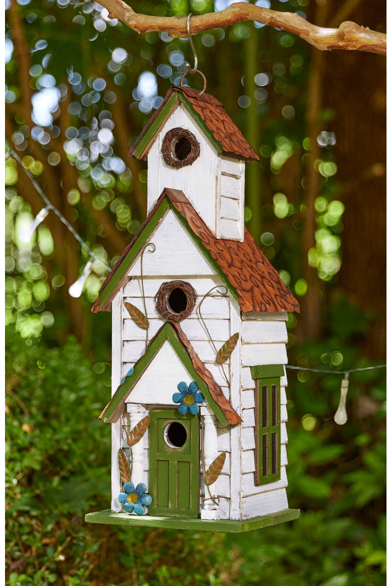 20"H Oversized Solid Wood 3-Story Villa Decorative Outdoor Garden Birdhouse, Alternate, color, Green