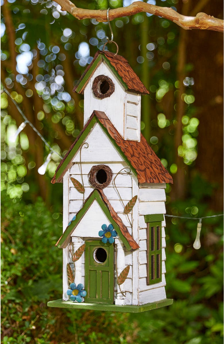 Glitzhome 20"H Oversized Solid Wood 3-Story Villa Decorative Outdoor Garden Birdhouse, Alternate, color, Green