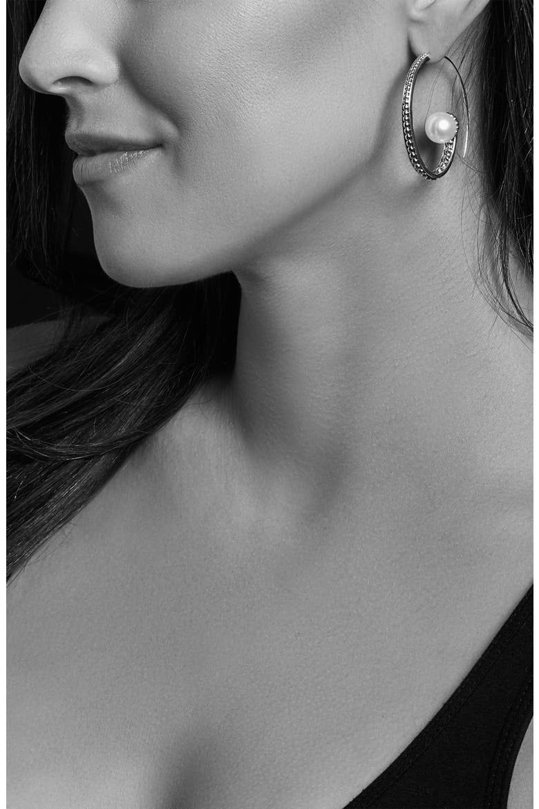 Luna Pearl Hoop Earrings, Alternate, color, SILVER