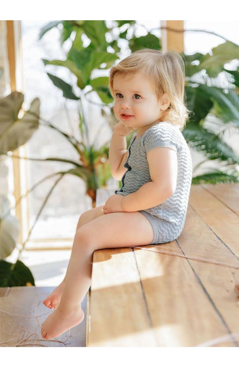 Ely's & Co. Looms Wave Collection - Knit Pointelle Short Sleeve Romper, Alternate, color, Blue