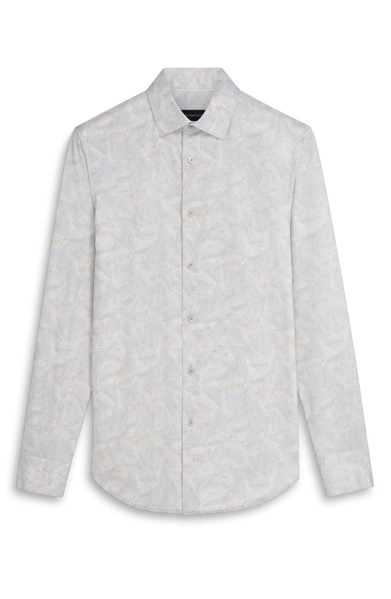 Bugatchi James OoohCotton<sup>®</sup> Leaf Print Button-Up Shirt, Alternate, color, Platinum