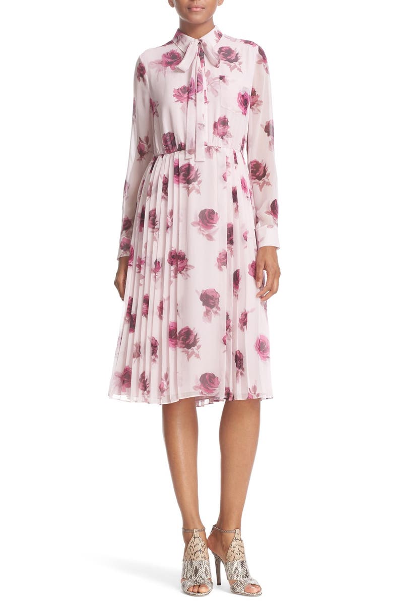 Kate Spade New York 'encore rose' tie neck pleat chiffon dress, Main, color,