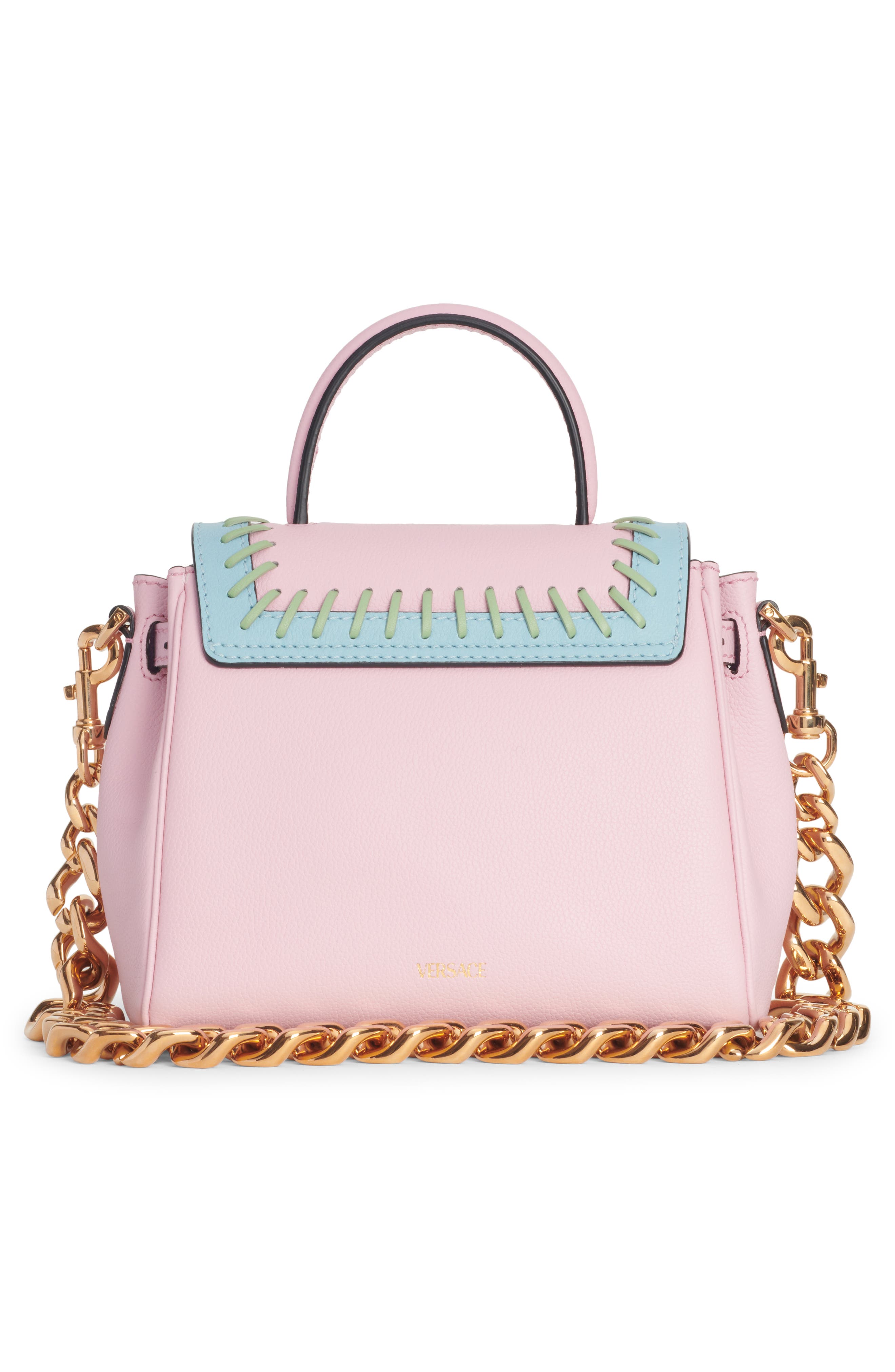 Versace La Medusa Two-Tone Whipstitch Leather Handbag, Alternate, color, 