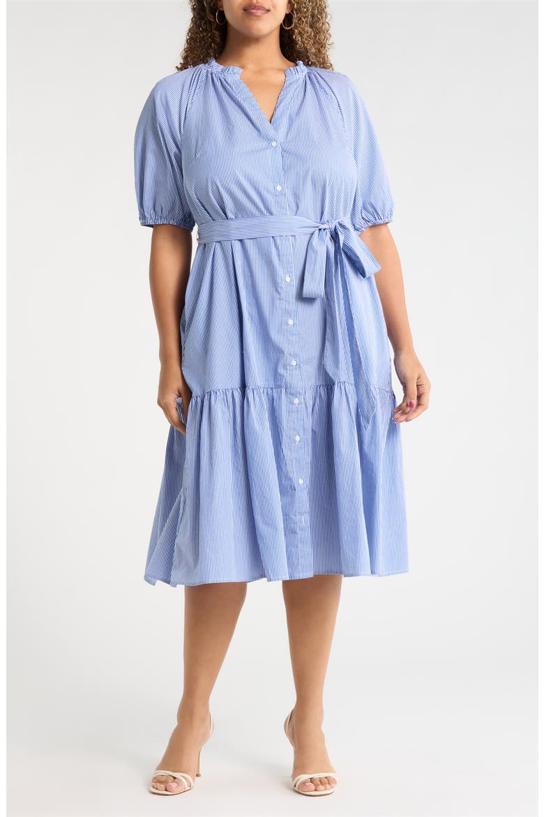 Fannie Striped Wynette Tiered Cotton Midi Dress, Main, color, BLUE-WHITE