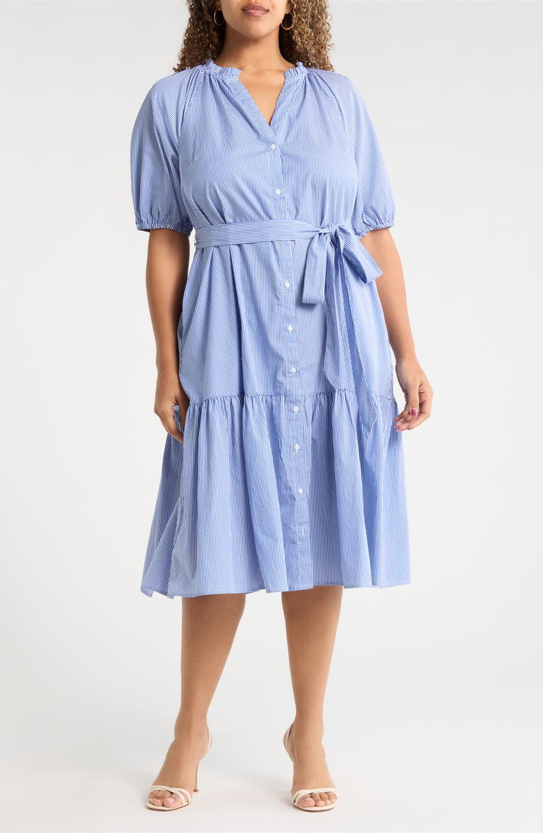 SUGARLIPS Fannie Striped Wynette Tiered Cotton Midi Dress, Main, color, Blue-White