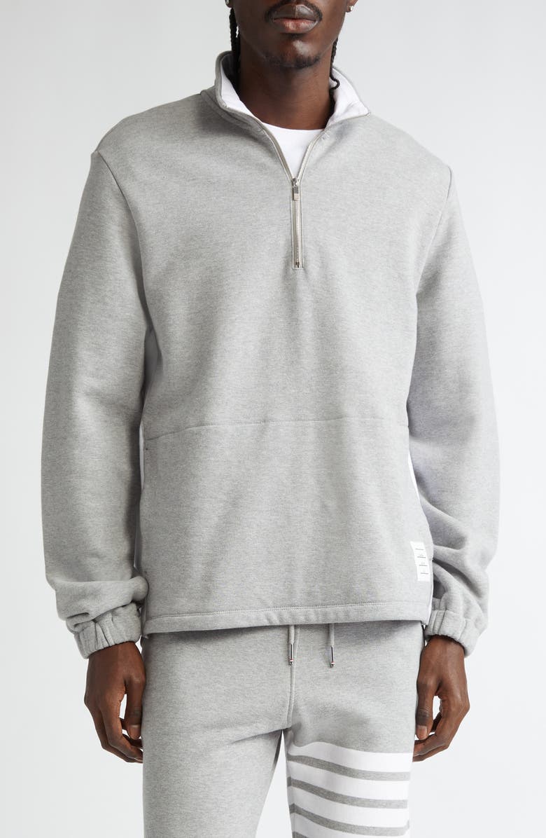 Thom Browne 4-Bar Stripe Funnel Neck Half Zip Sweatshirt, Main, color, Light Grey