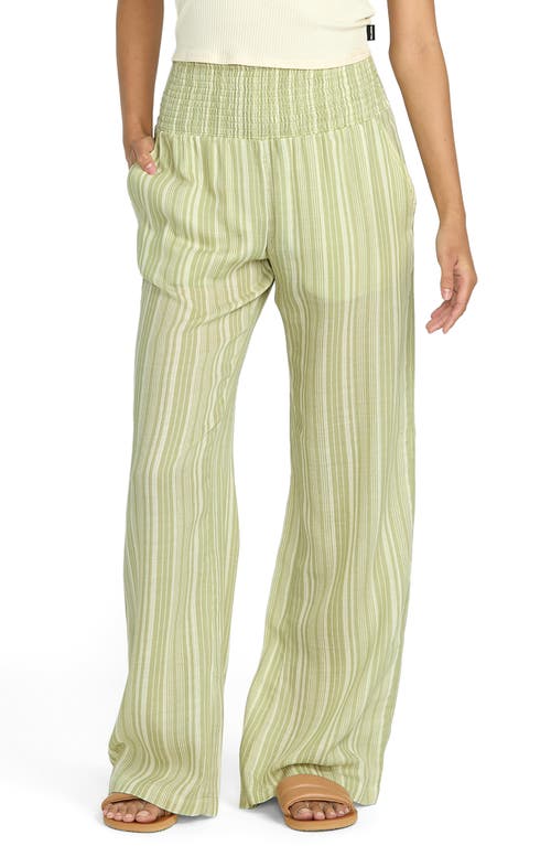 Billabong New Waves Stripe Smock Waist Cotton Gauze Pants In Green