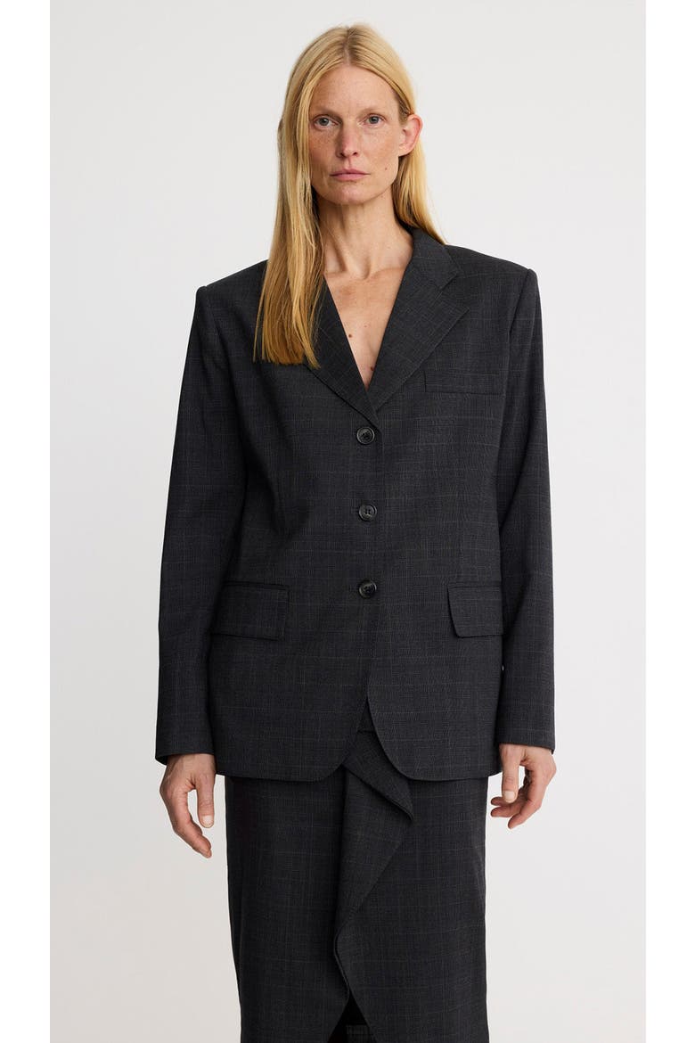 Straight Three Button Blazer, Alternate, color, Iron Glen Check