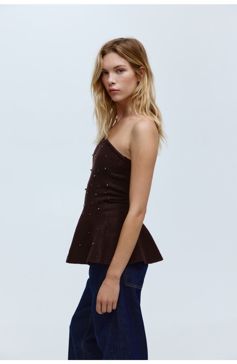 H&M Bead-embellished Bandeau Top, Alternate, color, Dark Plum Purple