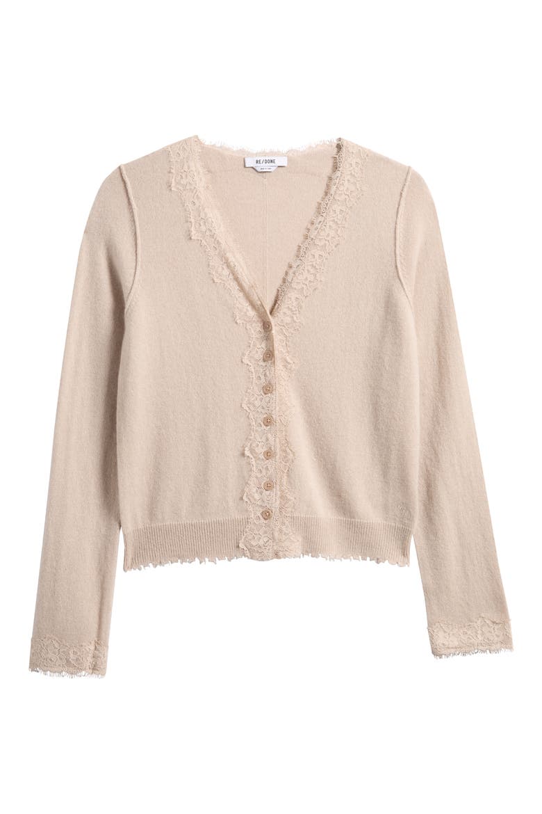 Ruby Lace Trim Cashmere Cardigan, Main, color, PEBBLE