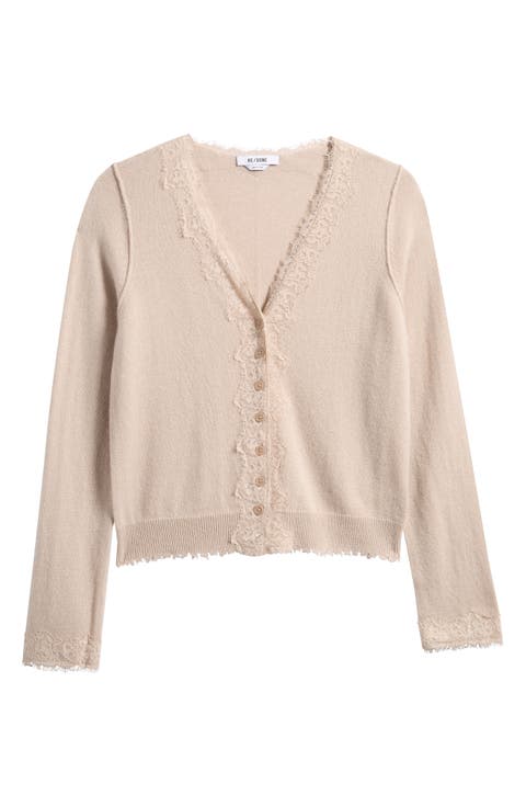 Ruby Lace Trim Cashmere Cardigan