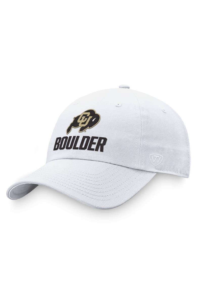 TOP OF THE WORLD Men's Top of the World White Colorado Buffaloes Adjustable Hat, Main, color, White