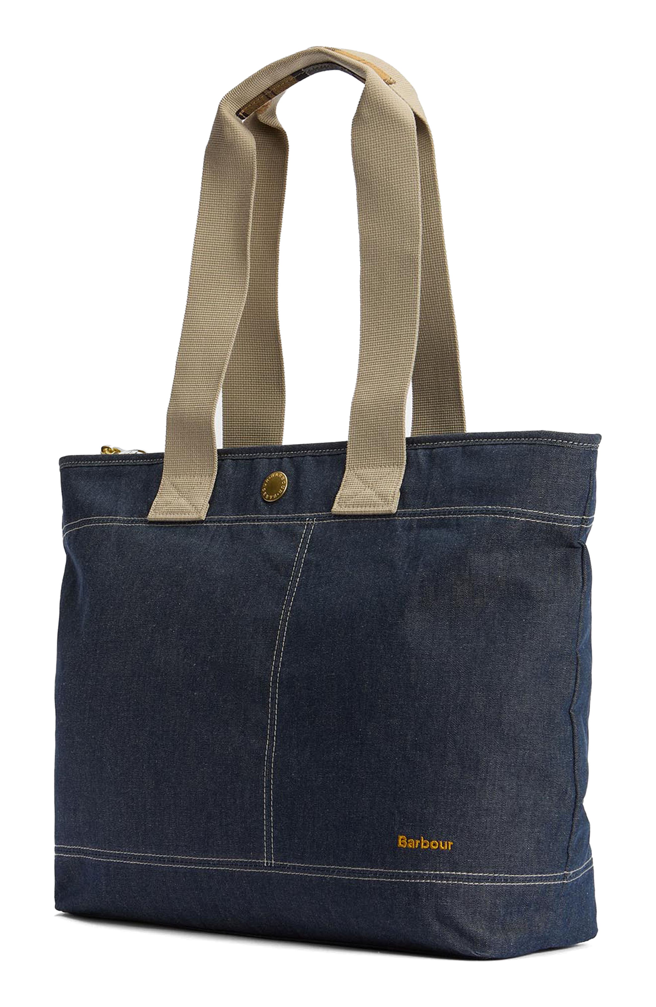 Barbour Mya Two-Tone Dry Wax Cotton Tote, Alternate, color, Indigo